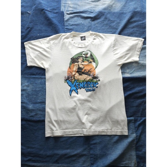 Vintage 1980s 90s Xenozoic Tales Comic Book Fantasy T-shirt Mark Schultz White L - Picture 9 of 9